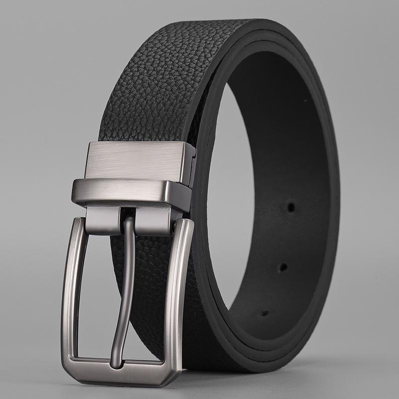 [Dostępny dwustronny] Pasek męski PU obrotowa główka z guzikiem biznesowy casual dekoracja spodnie garniturowe pasek młodzieżowy