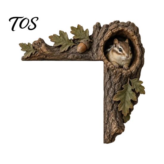 Whimsical Home Entryway Decor Chipmunk Tree Hollow Door Topper, Squirrel Owl Wooden Frame Sign, Decorative Hole Ornament Animals Corner Ornament,