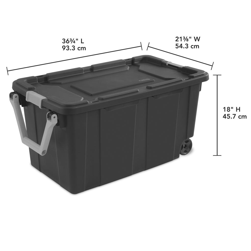 (2 Pack) Extra-Large Wheeled Industrial Storage Bin, 40 Gallon Durable Plastic Storage Tote with Latching Lid and Pull Handle, D