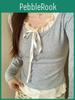 Korean Sweet Fashion High Street Tshirt Women Long Sleeve Ruched Elegant Bow Tops Female Vintage Aesthetic Fake Two Piece Tops 2024