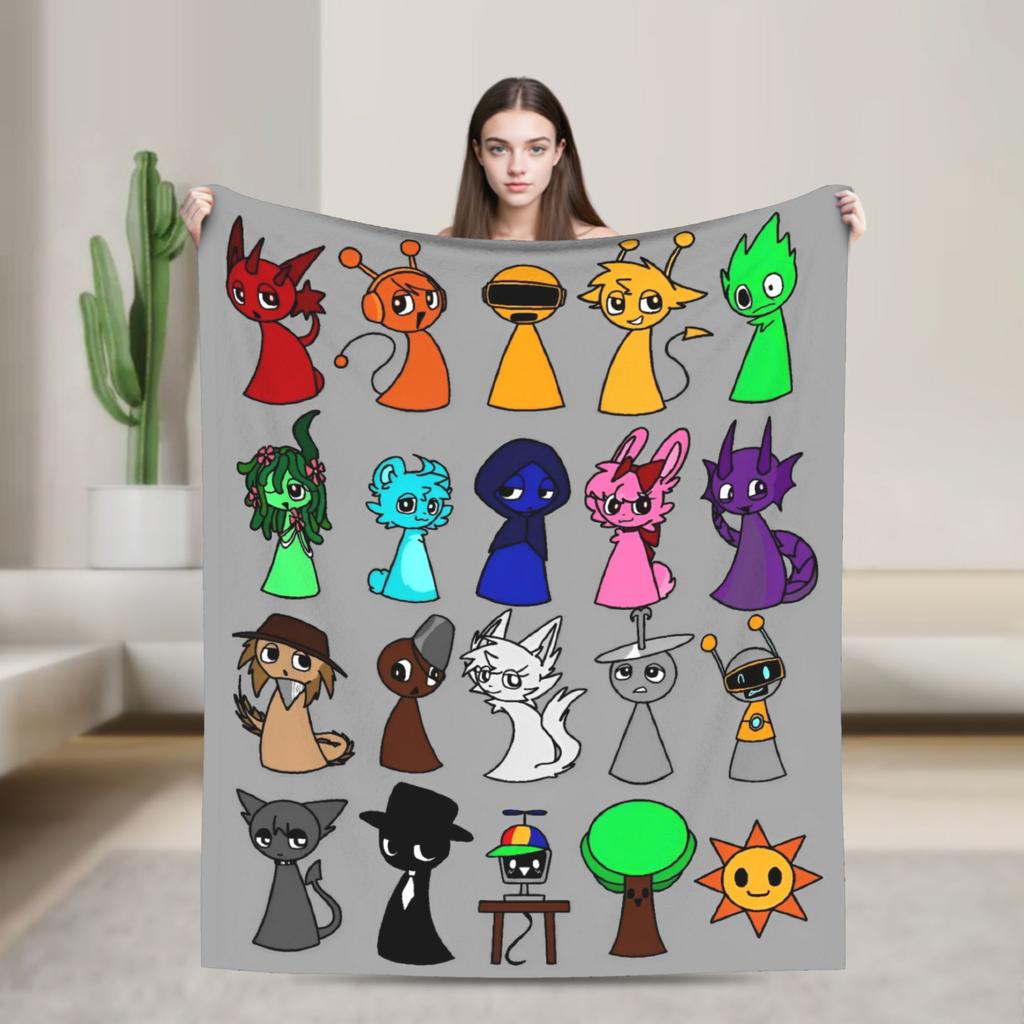 Sprunki Spiel-Flanelldecke, originelle Kuscheldecke für Zuhause, Hotel, Sofa, 125 x 100 cm, flauschig, dünn, Steppdecke