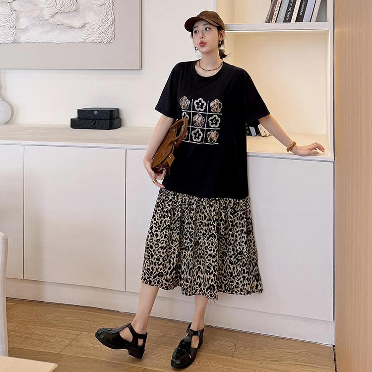 

DIMANAF 2025 Летнее платье больших размеров для женщин, повседневное винтажное платье с леопардовым принтом, базовое свободное длинное платье 3XL чёрный