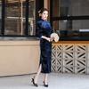 Bronzing blue velvet national style new Chinese Suzhou long-sleeved autumn cheongsam improved young women's high-end sense spring and autumn