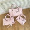 Womens Genuine Leather Crossbody Bag - Oil Wax Cowhide Rivet Detail Cracked Texture Medium Size Street Style