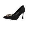 Fashion Velvet Shoes Women Work Dress Professional Black Heels 2024 Pointed Pumps Shallow Mouth Sexy Sandals Footwear Lace-Up Slip On Of