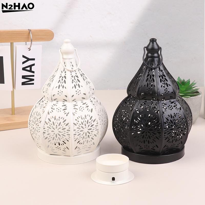 1Pc Hollow Iron Gourd Candlestick Projection Atmosphere Ambient Garden Courtyard Decorative Light Home Ambient Ornament