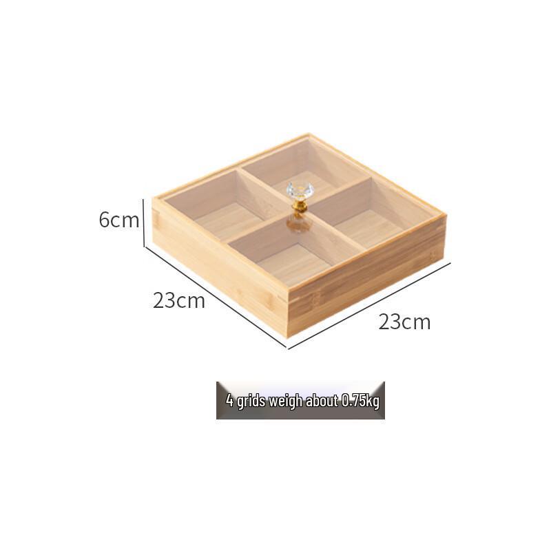ZISIZ Bamboo Divided Snack Tray with Lid