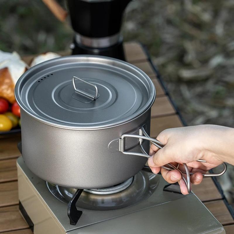 Lightweight Titanium Pot Outdoor Portable Cooking Set Backpacking Pot for Hiking Trekking Picnic Fishing