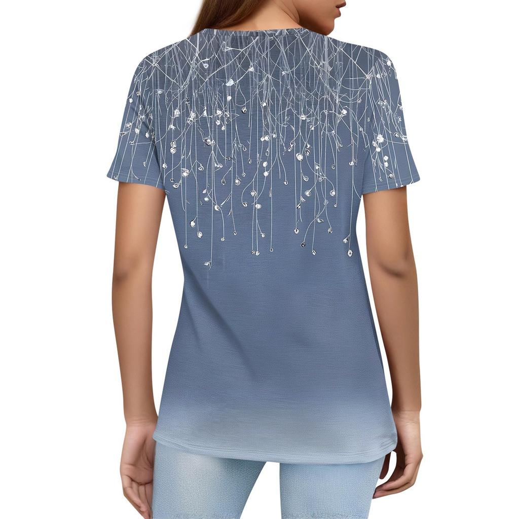 Damen T-Shirt mit Aufdruck und Knopfleiste, kurzärmelig, für den Alltag, Wochenendmode, Basic, V-Ausschnitt, normales Oberteil