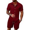 Summer Men's Solid Color Comfortable Casual Shirt Short Sleeved Beach Pants Set