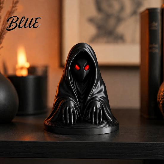 Spooky Desk Ornaments Halloween Cloaked Ghost Figurine with Red Eyes 3D Printed Matte Secret Room Props Black Gothic Ornament for Cabinet Escape