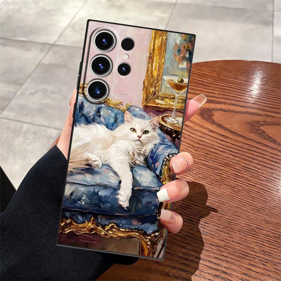 

Cartoon Oil Painting Cat Case for Samsung Galaxy S26 Ultra S25 Plus Note 20 8 9 10 S23 S21 FE S24 S10 S9 S20 Ultra Funda Phone Galaxy S23 Ultra