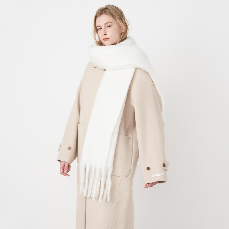 Versatile soft waxy solid color imitation cashmere fringed scarf women's winter lengthened warm thickened scarf shawl