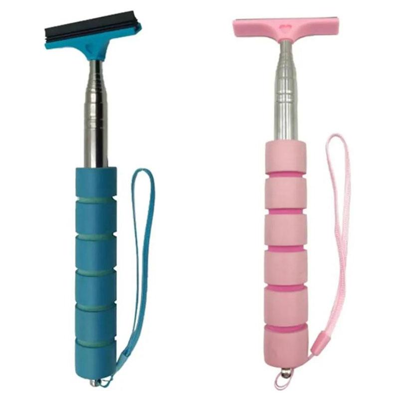 Car Rearview Mirror Wiper Portable Telescopic Auto Glass Squeegee Cleaner Car Mirror Wash Cleaning Brush Long Handle Glass Mist Cleaner