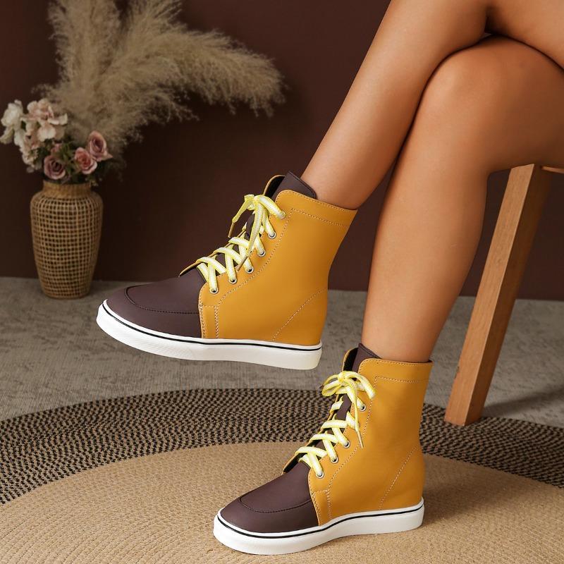 Plus-size Color-blocked Lace-up Martin Boots Women's New Round-toe Booties for Fall 2025