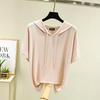 T-shirt à capuche manches courtes en modal pour femme Printemps/Été - Haut de base léger coupe ample
