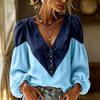 Women's V-Neck Color Block Long Sleeve Top for Fall