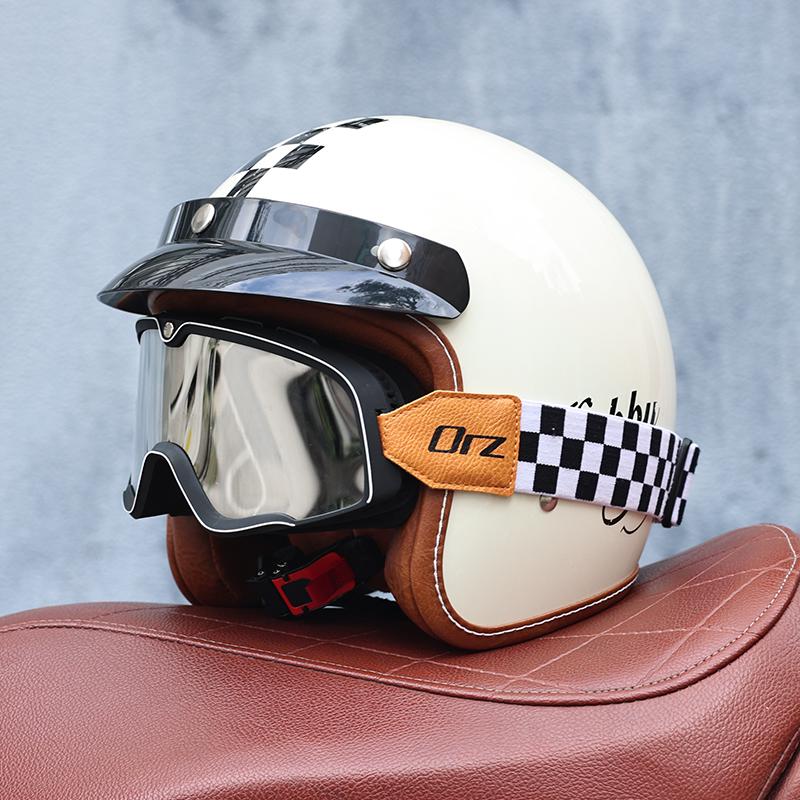 Orz-058C Retro Motorcycle Helmet, Men's and Women's Motorcycle Safety Helmet, Electric Car Four Seasons 3/4 Half Helmet