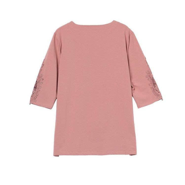 Plus Size Summer T Shirt Women Loose Solid Color Top Three Quarter Sleeve VT Shirt