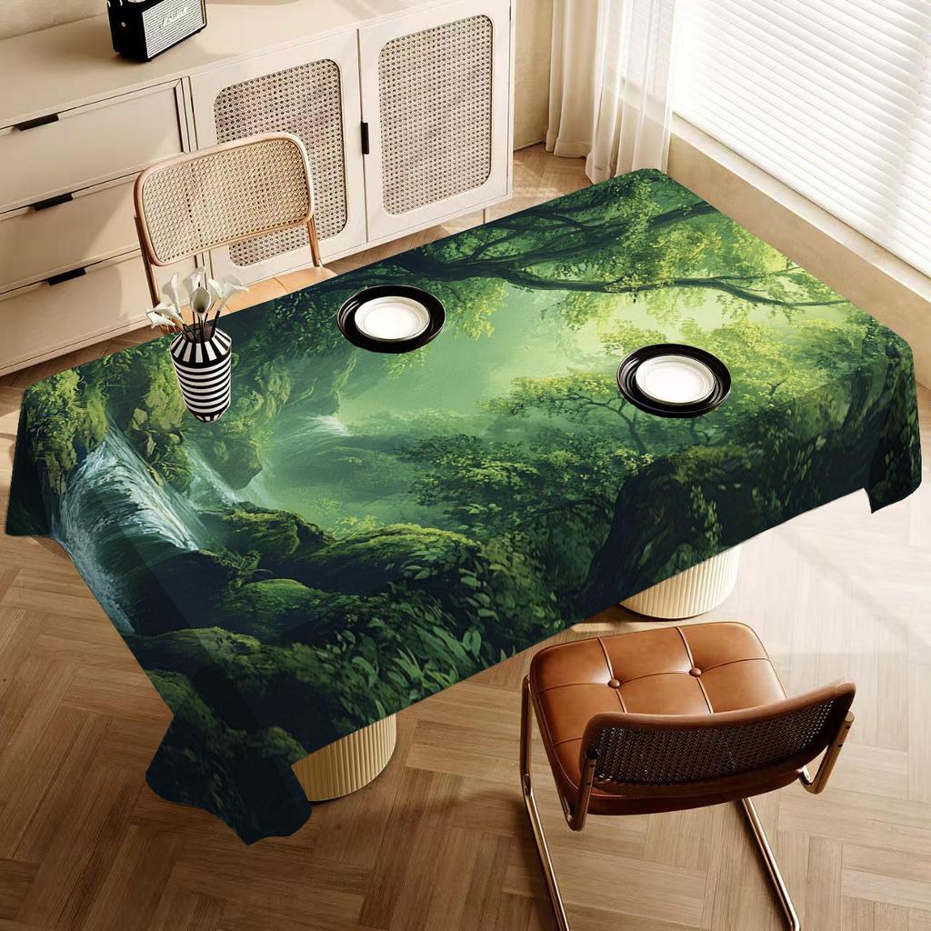 VIKAMA Nordic Forest Waterproof Tablecloth Forest Stream Landscape Restaurant Natural Instagram Style Home Decor