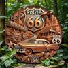 2D Route 66 Metal Sign, Vintage Tin Plaque for Bar Cafe Garage, Retro Wall Art Decor