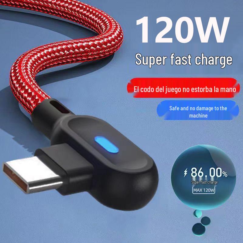 Dual Elbow Nylon Braided Fast Charging Cable for Apple, Android, Type-C with LED Light