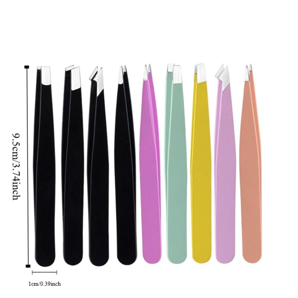 Stainless Eyebrow Tweezers Set Colorful Fine Hairs Puller Slanted Eye Brow Clips  Makeup Tool
