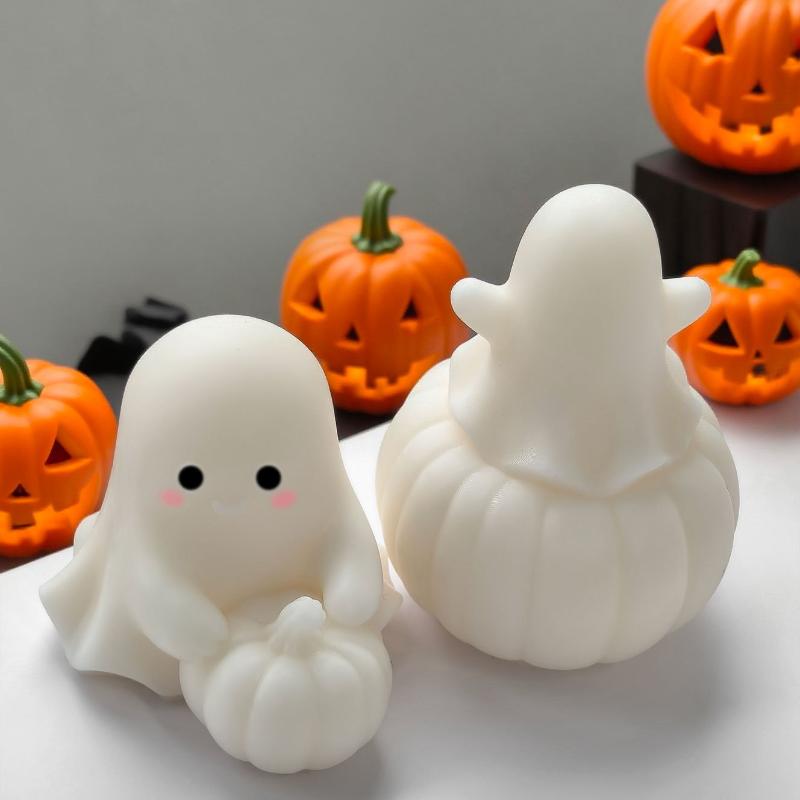 Halloween Pumpkin Ghost Silicone Mold Diy Pumpkin Aroma Candle Plaster Decoration Mould Halloween Ghost Candle Making Supplies