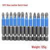 Blue Leather Case 12-Piece Cross-Head Anti-Slip Bit Set, S2 Material, 50mm Screwdriver Blades