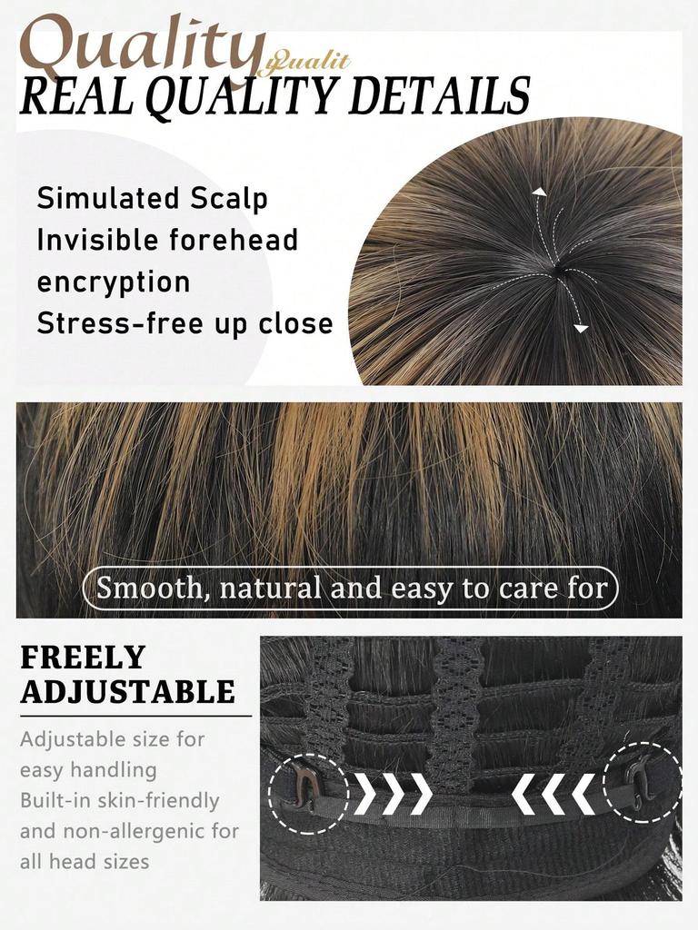 Synthetische Perücke 12 Zoll Pixie Cut Perücken für Frauen Haar Kurze Perücken mit Pony Schwarz Gemischt Braun Beliebte Mode Hitzebeständige Haarteile