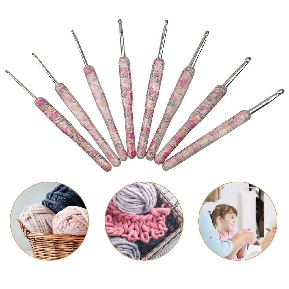 8Pcs Flower Printed Crochet Hook Needles Kit Aluminum Needle for DIY Stitching Weaving Household Knitting Yarn Craft Tools 14cm