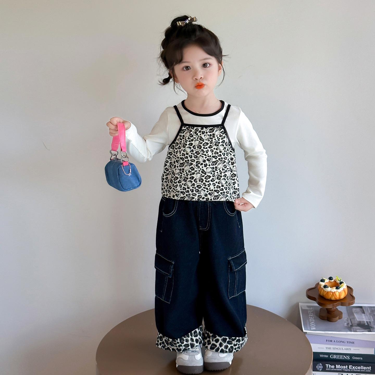 

Осенний комплект-тройка с леопардовым принтом для маленьких девочек, 2025 110 cm