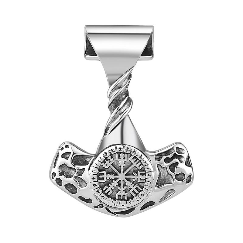 Vikings Thor Hammer Pendant Stainless Steel Mjolnir Necklace Nordic Rune Vegvisir Jewelry Popular Norse Scandinavian