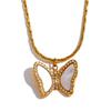 Yhpup Delicate Zircon Stainless Steel Natural Shell Butterfly Cast Pendant Necklace Gold Color Women Fashion Neck Jewelry Gift