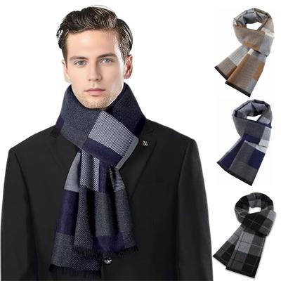 Cachecol masculino xadrez estampa inverno quente grosso imitação cashmere cachecol longo comprimento médio xale acessório para clima frio