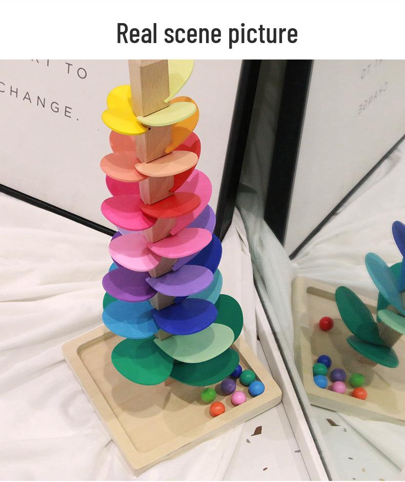 Toddler Wooden Falling Leaves Marble Run Game - Leaf Tower Ball Drop Educational Toy