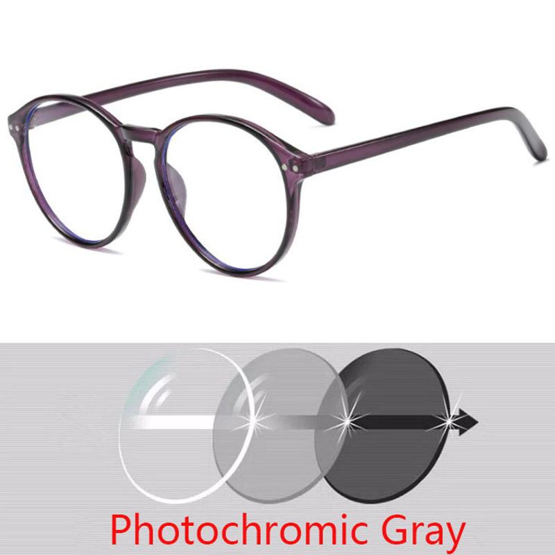 Retro Acetate Round Prescription Glasses Frame Women Men Optical Myopia Photochromic Eyewear 0 -0.5 -1.0 -2.0 To -6.0