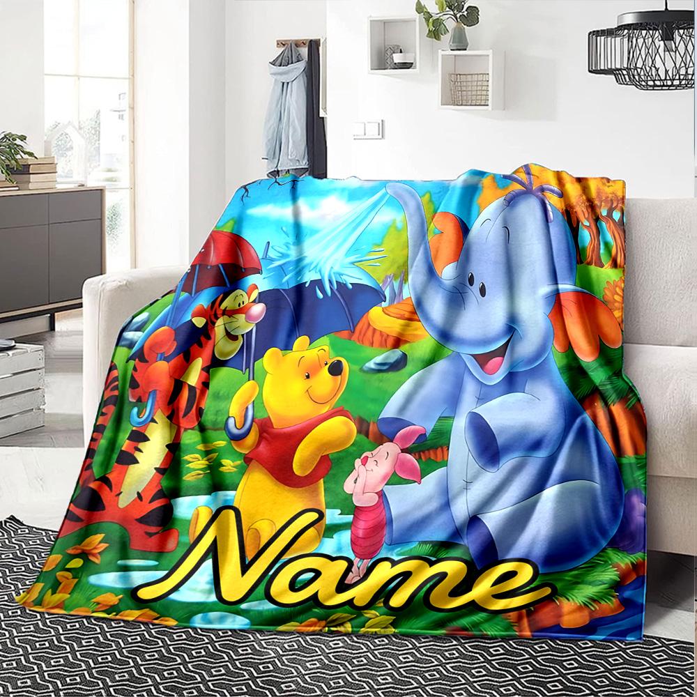 Custom Name Pooh Friends Adventure flannel Blanket for Super Soft Cute Comfort Blanket for Travel Bedding Couch Sofa Blanket