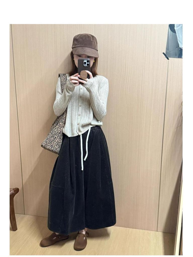 2025 Fall/Winter Women's Versatile Fleece-Lined Corduroy Wide-Leg Pants