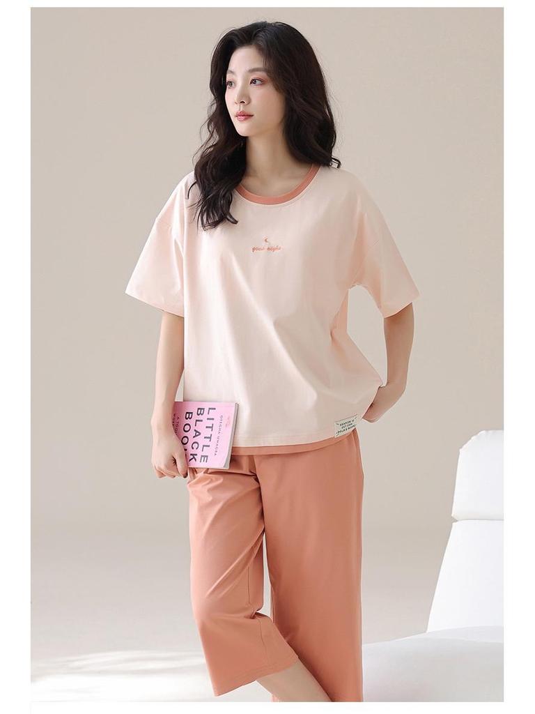 Women's Cotton Cartoon Girl Pajama Set - Short Sleeve & Capri, Wearable Outdoors