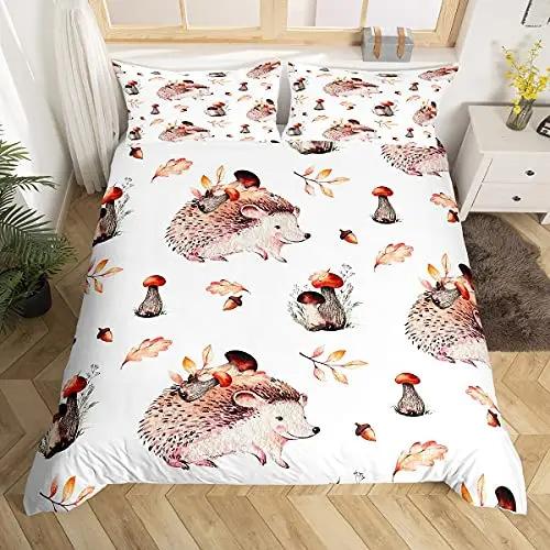 Cartoon Hedgehog Duvet Cover Set With Pillowcase Cute Animal Bedding Quilt Cover Three-Piece Set