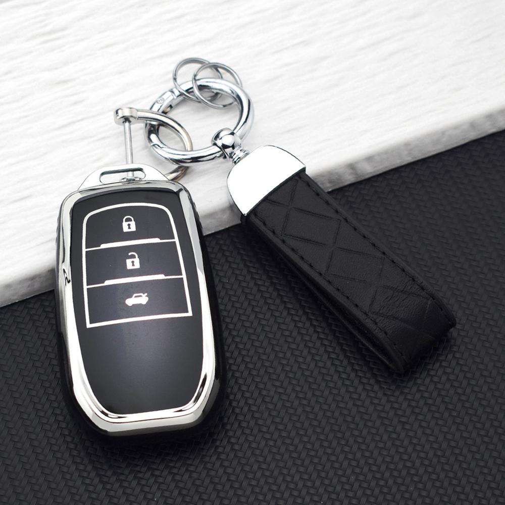 2/3 Buttons TPU Car Key Fob Case Cover for Toyota CHR Hilux Fortuner Land Cruiser 200 Camry Corolla Crown RAV4 Highland Keychain