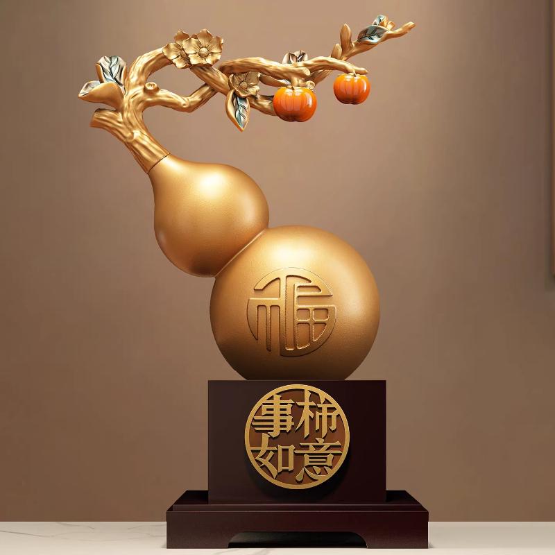 Hand Painted Calabash Ornament,Creative Lucky Gourd Decor for Office Desk Blessing,Chinese Feng Shui Art Craft for Shelf Display