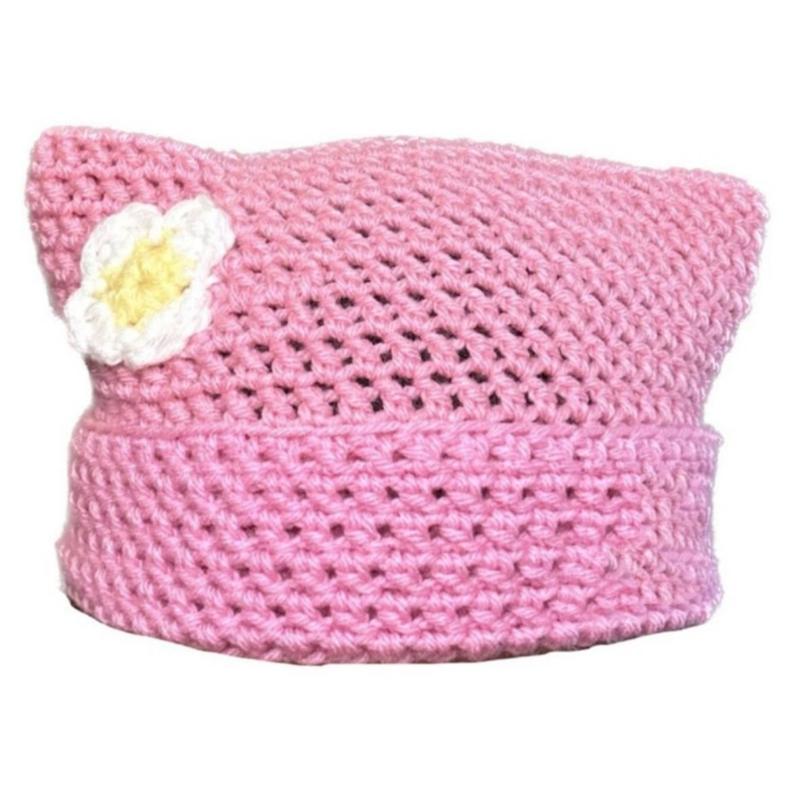 Y2K Striped Knitted Beanie Hat Halloween Striped Kitten Ear Hat Costume Party Cosplay Party Hats Headgear Halloween