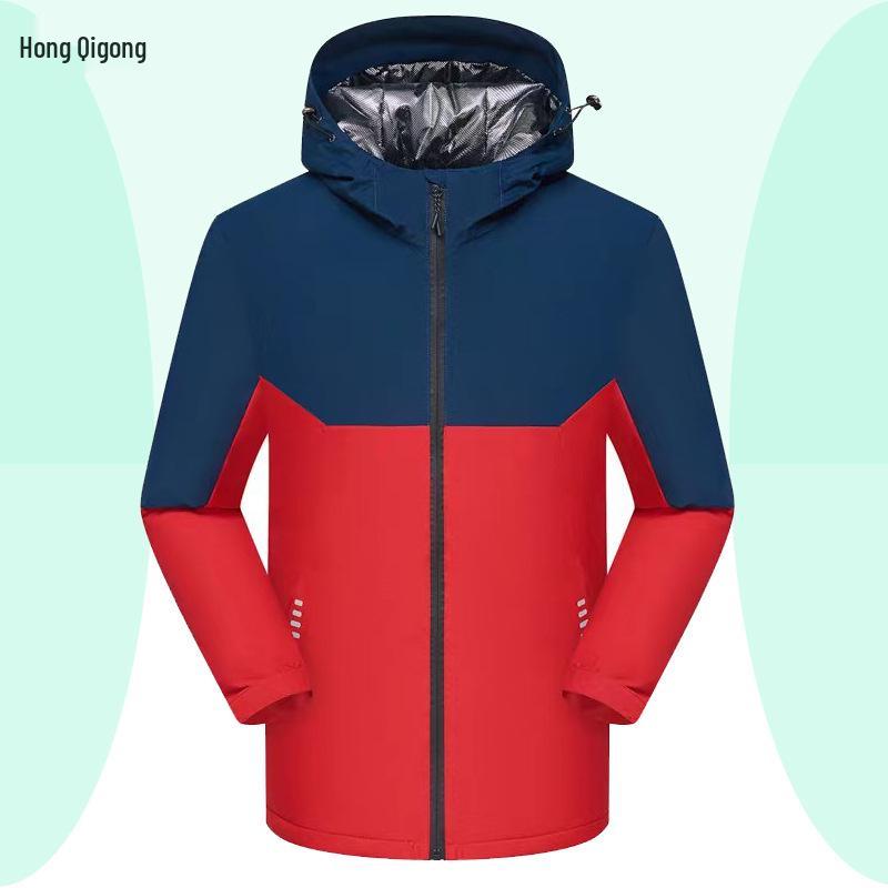 

Trendy Windbreaker: Custom Logo, Waterproof, Fleece-Lined Hooded Jacket for Couples. Men s XL
