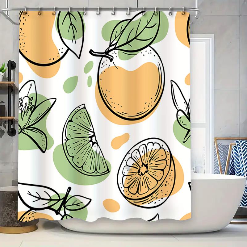 

Bright Orange Shower Curtain With Lemon Print For Bathroom Decoration Modern Home Decor Shower Liner Waterproof Fabric 36X72 In W60H190(CM)-1 Pcs