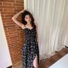 Summer New Thin Gentle Floral Vacation Travel Small Black Dress Medium and Long Temperament Dress