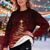 Women's Fashion Casual Long Sleeve Christmas Printed Round Neck Plus Velvet Thickened Sweatshirt