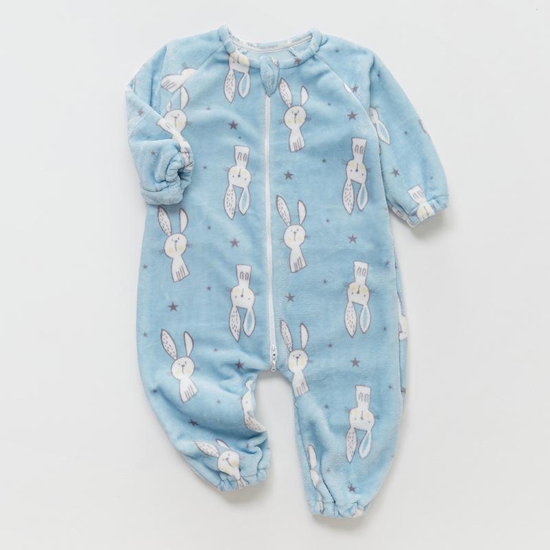 

Плотный фланелевый цельный спальный мешок для младенцев: Пижама из кораллового флиса осень/зима с разрезами на штанинах и защитой от ударов Size 80