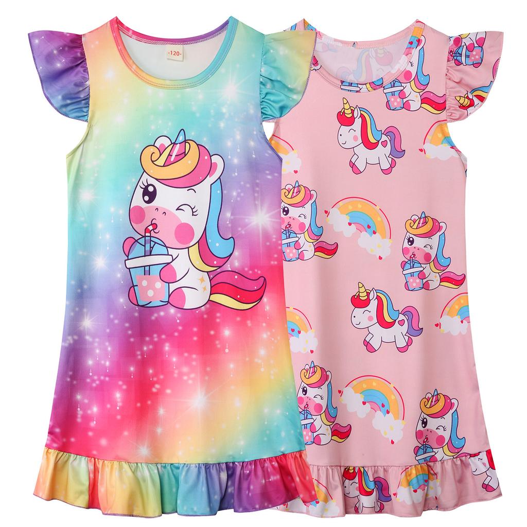 Unicorn Unicorn Girls Pajamas Summer Dress Short Sleeve Children's Loungewear Children's Pajamas